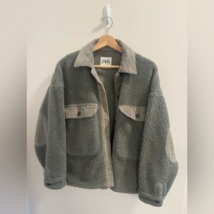 Zara Women's Green Sherpa Shirt Jacket
